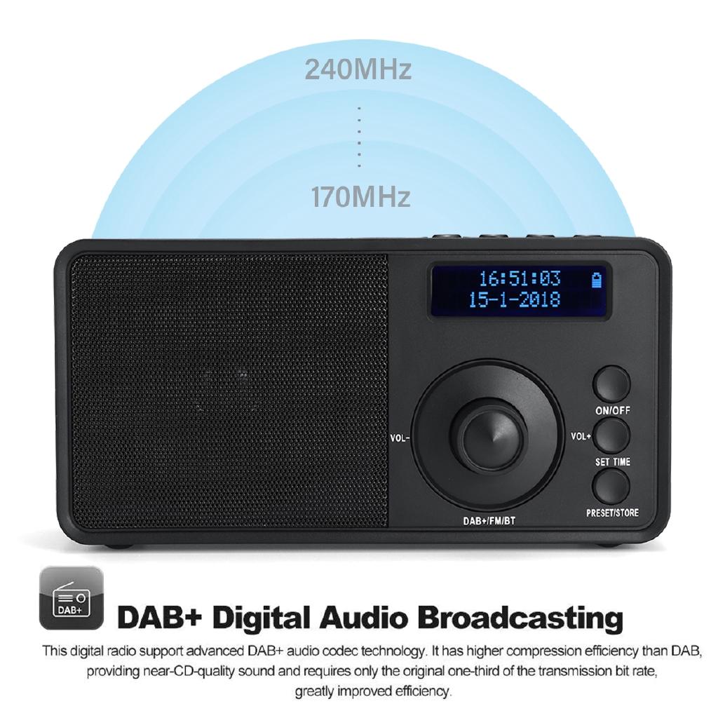 DC 5 V Portable DAB+FM Wireless Digital Radio Player Receiver Handheld Bluetooth Music Stereo Radio Speaker AUX LCD Alarm Clock