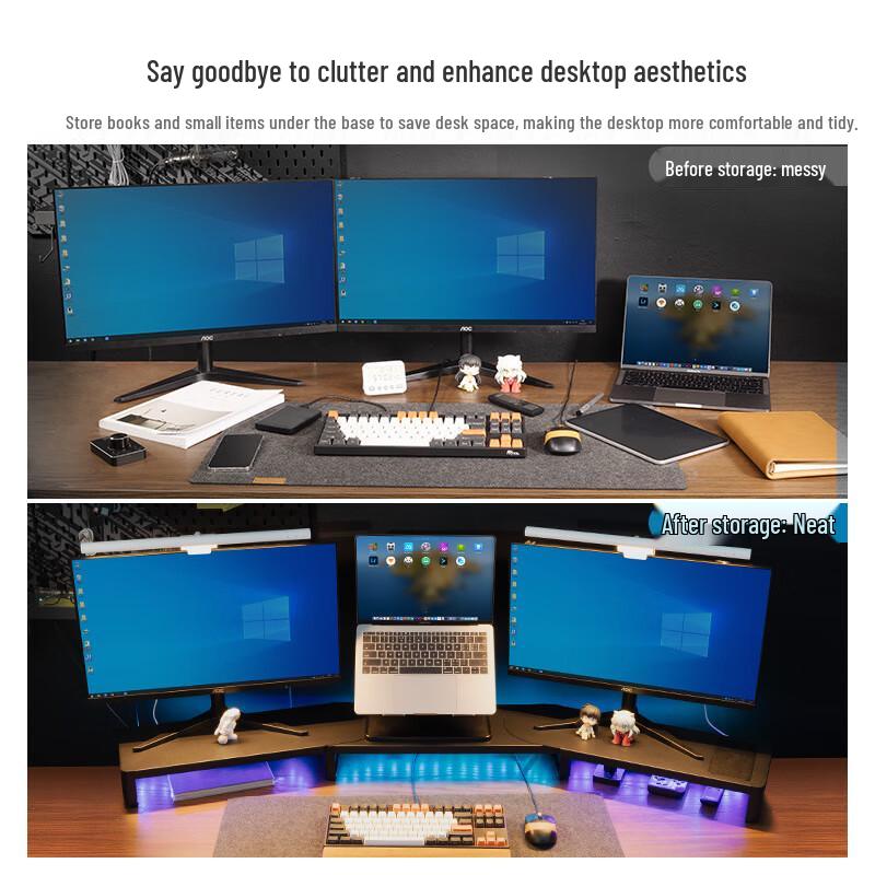 Multi-functional Triple Monitor Stand with USB & Wireless Charging