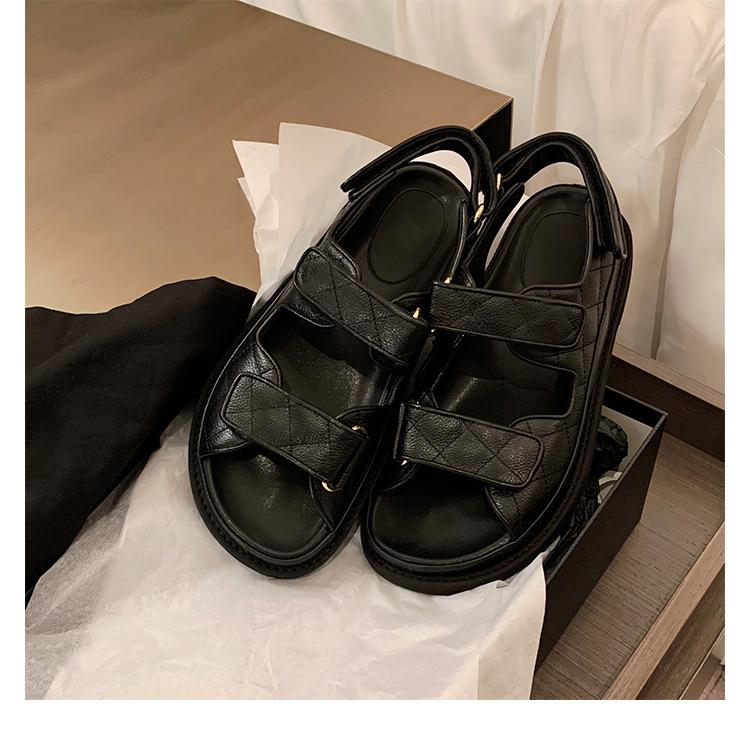 

Fashion Famous Designer Double band jeans sandals women polka dot denim thick platform sandalias mujer flat canvas buckle sandales 2025 4.5