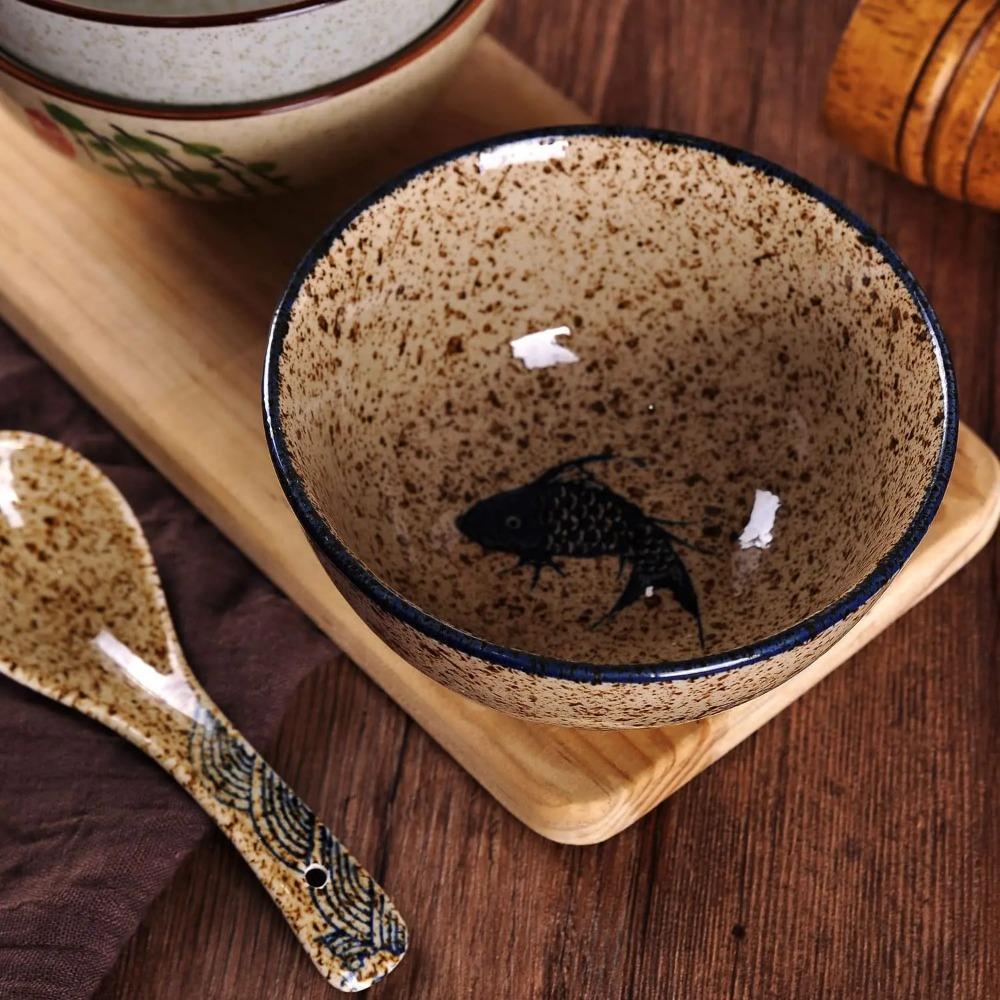 5inch Japanese Style Ceramic Rice Bowl Cereal Soup Dessert Snack Bowl Kitchen Salad Serving Bowl Tableware Microwave Safe 1pcs
