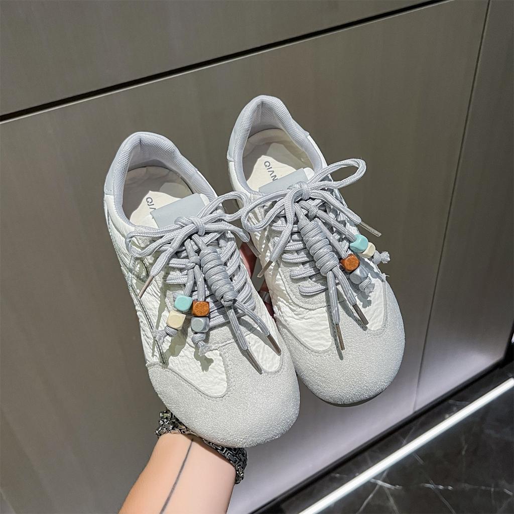 2025 Summer and Autumn New Leather Inner Height Increase German Training Shoes Women's Versatile Lightweight Soft Sole Retro Campus Sports Forrest Gum