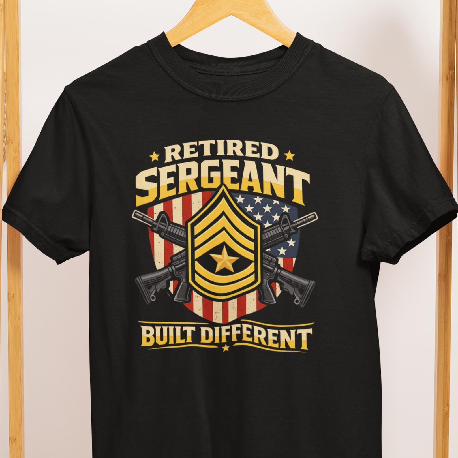 Retired Sergeant t-shirt Built Different Military Gift for Veteran Retirement 2XL