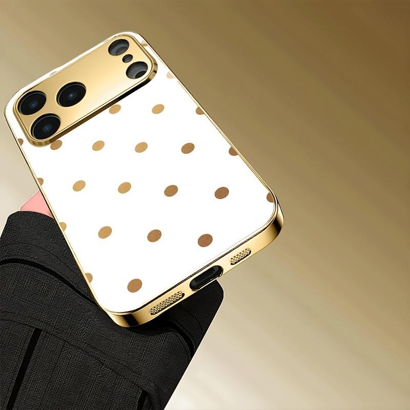 Golden Polka Dot Pattern Metallic Tempered Glass Phone Case For iPhone 11 12 13 14 15 16 17 18 Pro Max 14 Plus 17 Air 16E Cover