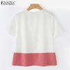 ZANZEA Women Casual Round Neck Summer Short Sleeve Print Blouse