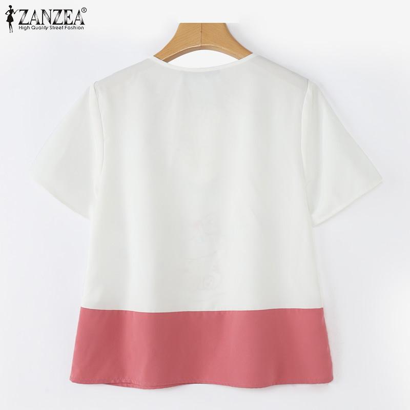 ZANZEA Women Casual Round Neck Summer Short Sleeve Print Blouse