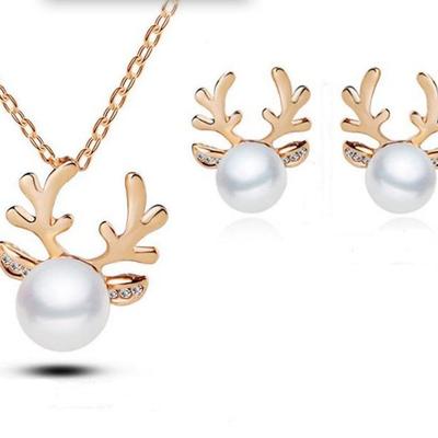 Nuovo Stile Lusso Diamante Perla Corno di Cervo Collana & Orecchini - Gioielli Regalo di Natale