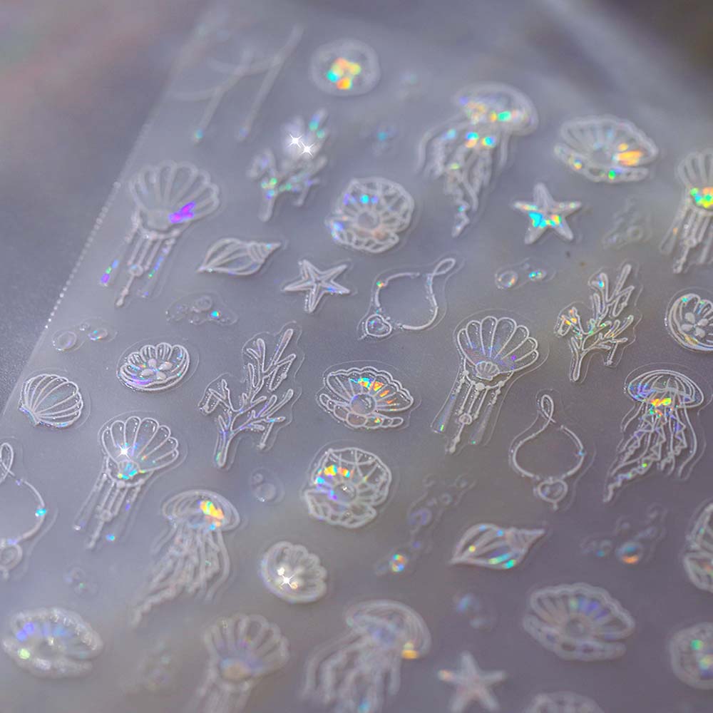 Conch Star Ocean Nail Stickers Dolphin Shiny Glass Dolphin Jelly Ocean Nail Decals Bronzing Nail Accessories