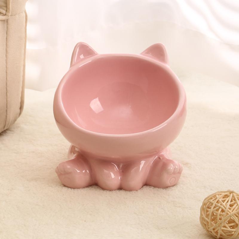 Cat Bowl Integrated Ceramic Diagonal High Feet Cute Protection Cervical Spine Dog Bowl Drinking Cat Bowl Against Black Chin
