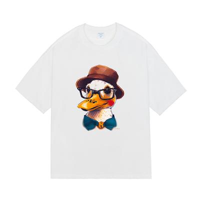 Camiseta de manga corta con estampado de dibujos animados de pato para hombre y mujer, marca de moda holgada, retro, para parejas, media manga