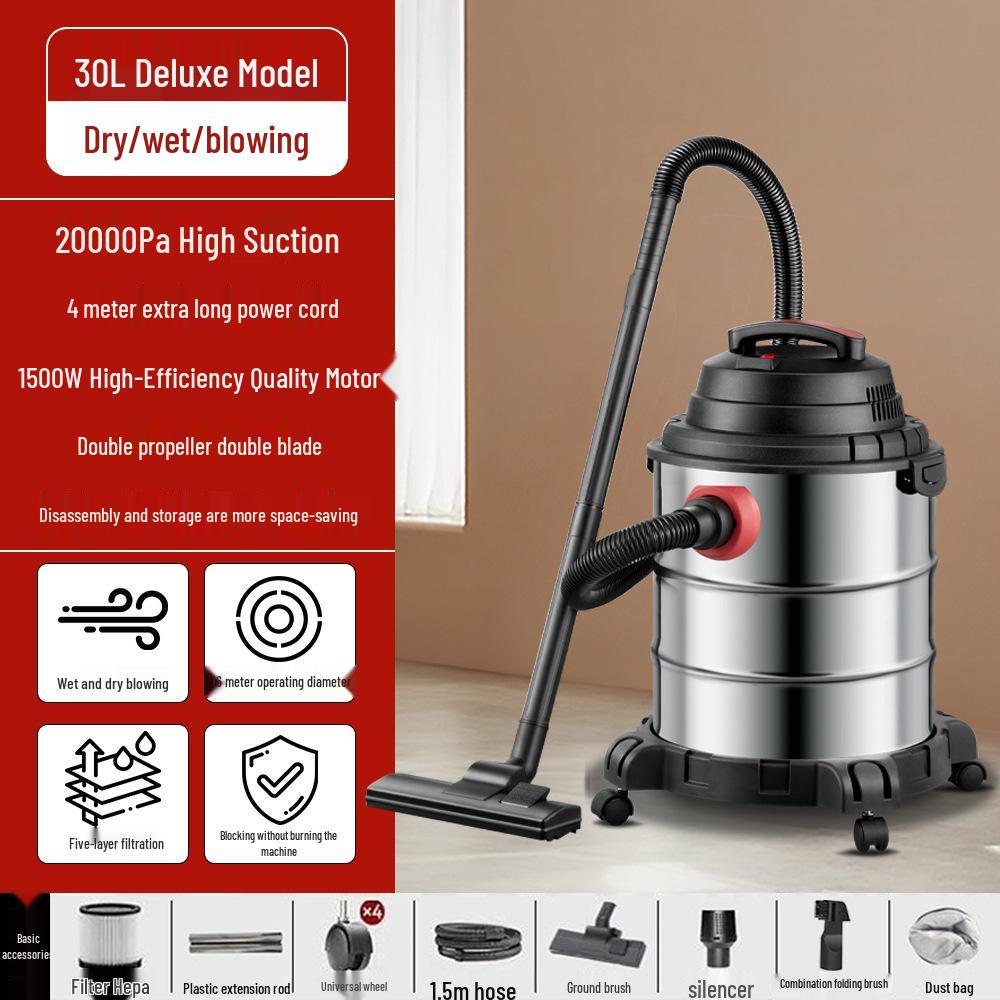 High-Power Three-in-One Wet Dry Vacuum Cleaner with Strong Suction for Household and Commercial Use