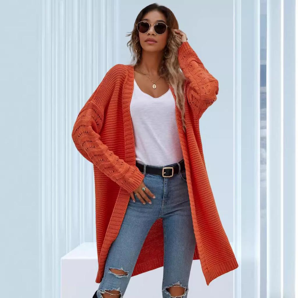 autumn winter long sweater cardigan casual oversized solid color women's knitted cardigan medium coats for women V-neck sweaters