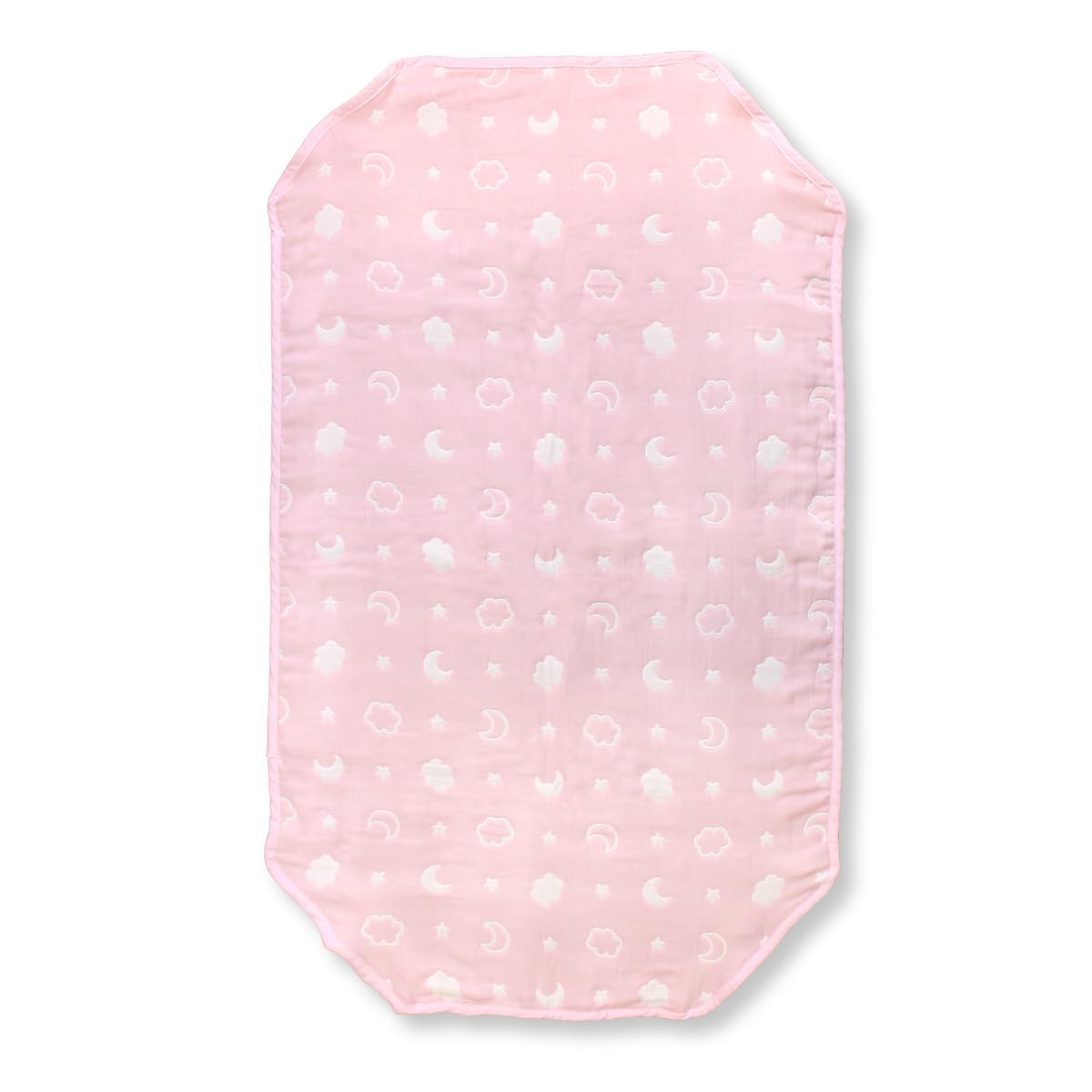 

un doudou Soft Six-Layer Gauze Cotton Cot Cover, Moon and Cloud Design, Pink, 60 x 100cm, 100% Cotton, Elastic Corners, Made in Japan, 2700PI-L