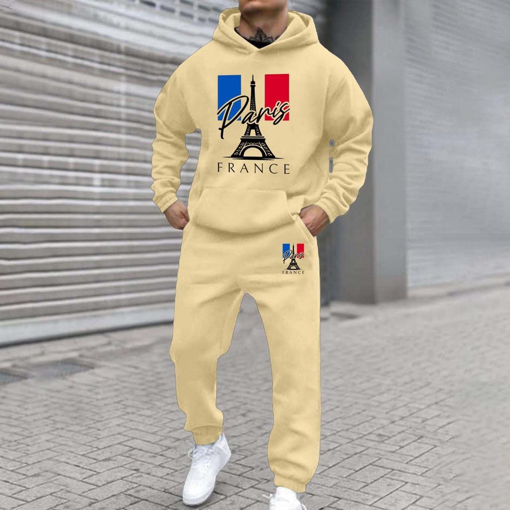 Men'S Stand Up Collar Button Casual Long Sleeved Shirt Long Pants Sports Suit