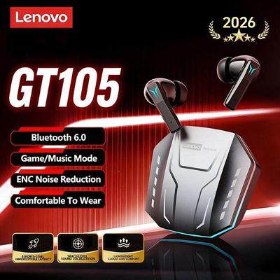 Оригинальные игровые Bluetooth 6.0 наушники Lenovo GT105 Адаптивное ANC Беспроводные наушники Низкая задержка HiFi стерео Звук TWS ENC Наушники с микрофоном Новые
