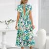 Bohemian Summer Dress V Neck Printed Short Sleeve Beach Holiday Women One Piece