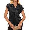 Women's Summer New Fashion Shiny Sequins V-Neck Short Sleeve Party Top Blouse for Women