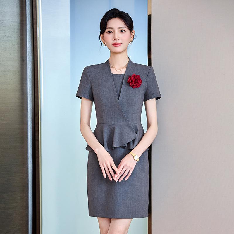 Women's Slim Fit Short Sleeve Summer Suit Dress - Professional Formal Wear Set for Mature, Light Commuter Style