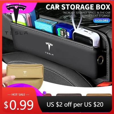 Autocollant de Voiture 2025 Nouveau Organiseur d'Espace de Siège de Voiture Tesla Boîte de Rangement Support Multifonction Pour Tesla Model Y 2020 -2024 Model 3 Highland