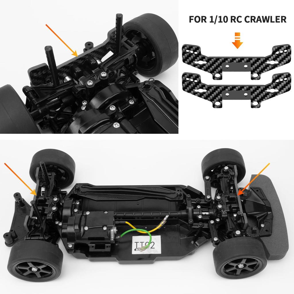 RCMAZO 2pcs Carbon Fiber Front & Rear Shock Absorber Tower Bracket Mount Damper Stay for 110 Tamiya TT02 TT02R RC Car Upgrade Accessories