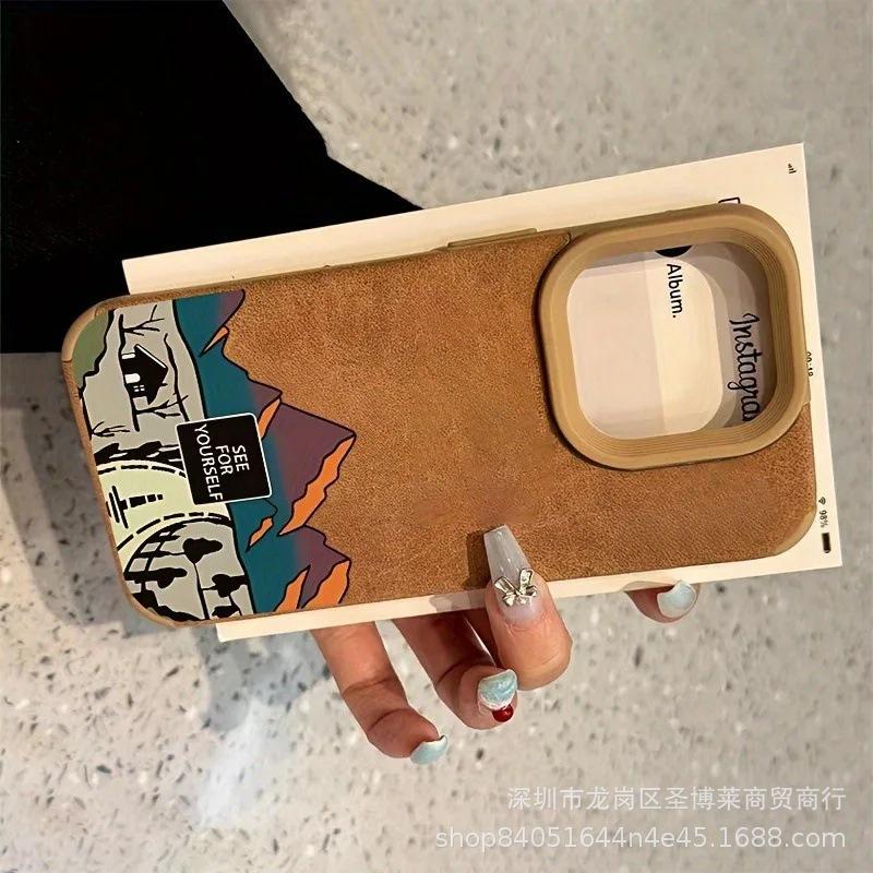 Popular Mountain Peak Suitable for iPhone16/15ProMax Apple 15 Mobile Phone Case 11 Fluff Leather X Protective Case