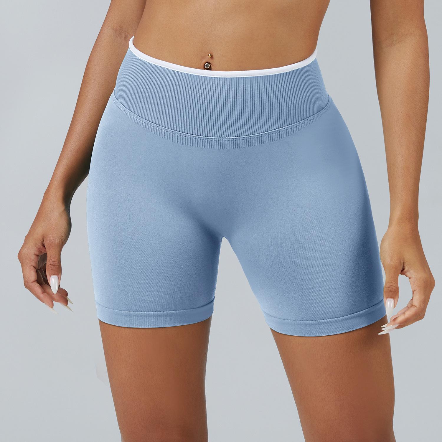 Women s Seamless Color-Block Yoga Shorts - High-Waisted, Peach-Lift, Tight-Fit Sports Pants for Running & Fitness Large baby голубой