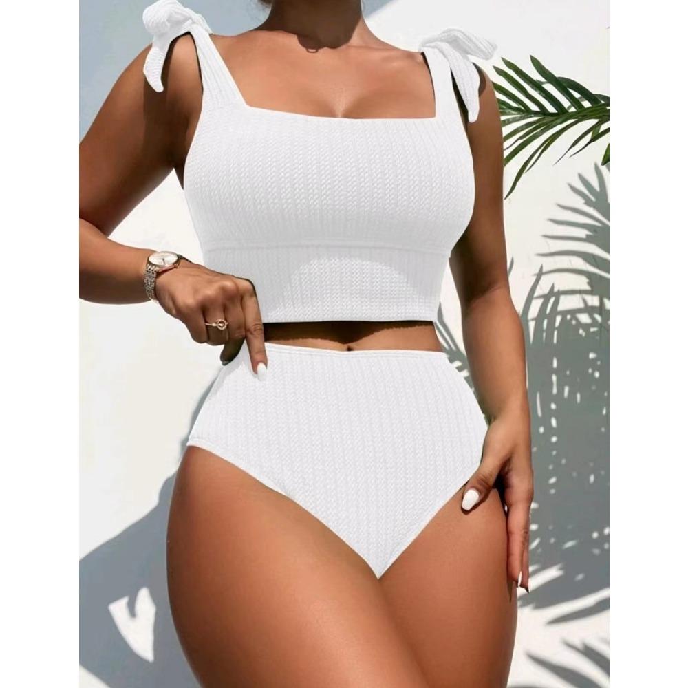 Split Swimsuit High Waist Conservative Pure Color Swimsuit
