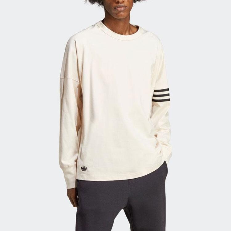 Adidas Originals Trefoil Side Stripe Crew Neck Long Sleeve Printed T-Shirt Men Tops Ivory HS1525