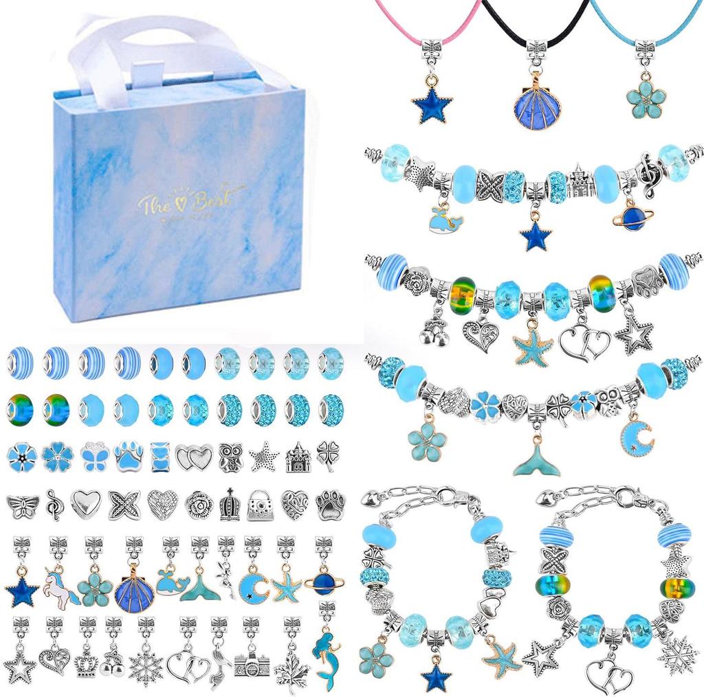 66-Piece DIY Rainbow Unicorn Beaded Bracelet & Necklace Set - Perfect Birthday Gift Box