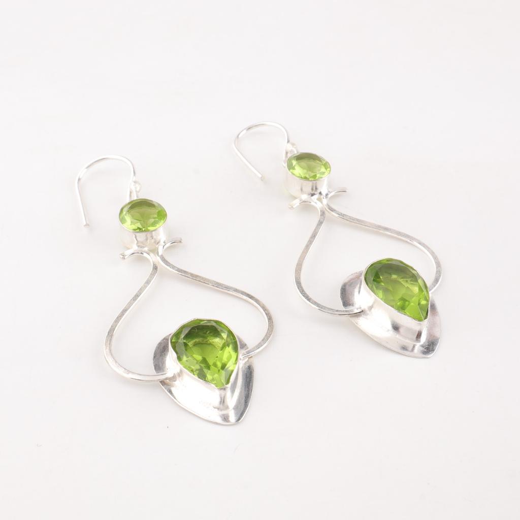 Natural Peridot Gemstone 925 Sterling Silver Jewelry Handcrafted Earrings 2.07" EE-170-2