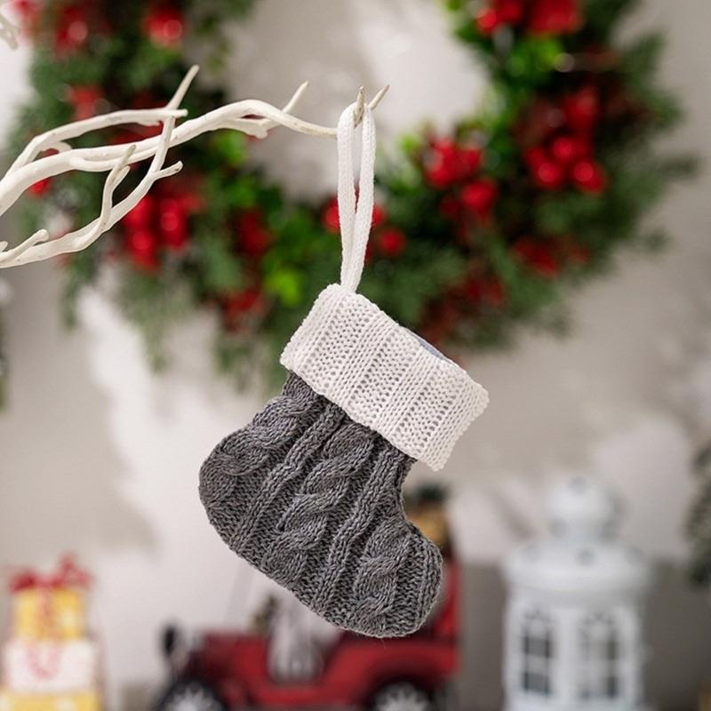 Set of 10 Knitted Christmas Socks Large Capacity Stocking Handmade Present Bag Hanging Ornament for Family Celebration