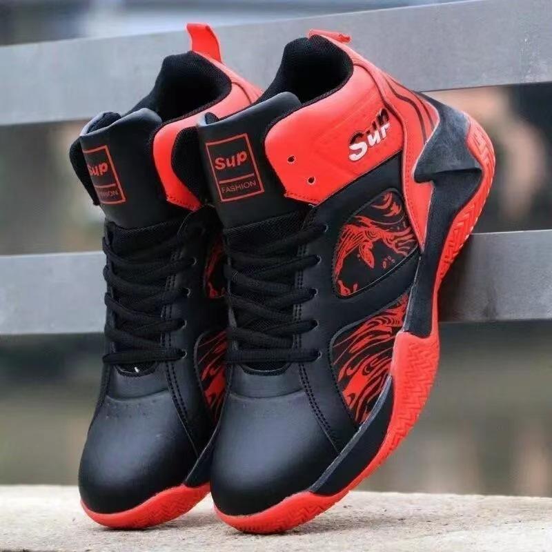 

2025 spring high-top shoes men s casual basketball shoes men s shoes Korean version trendy leather men s soft-soled sports running shoes 45