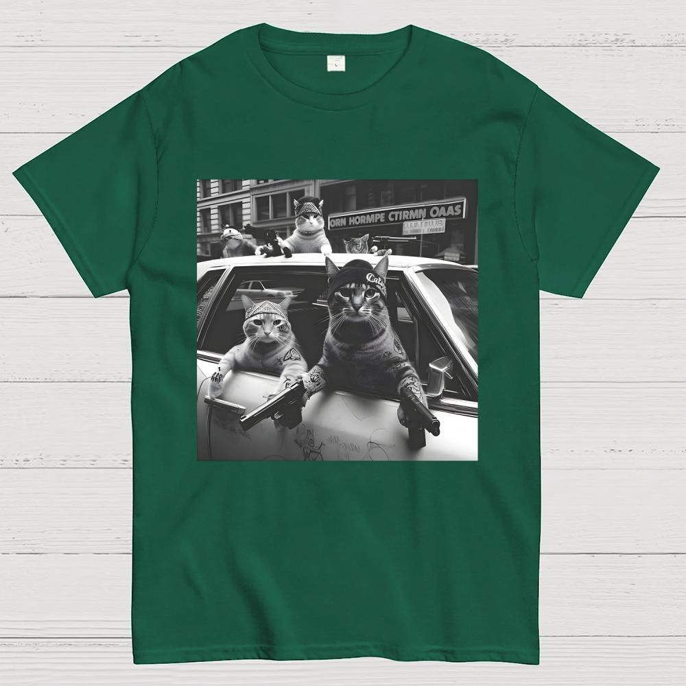 Funny Cat Gang Vintage Unisex 100% Cotton Summer Casual Cool Loose T-Shirt