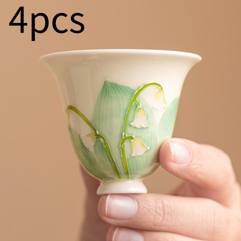 Hand Painted Lily of the Valley Ceramic Tea Cup Gongfu Tea Set Japanese Style Porcelain Tea Ware Gift for Tea Lover 30ml