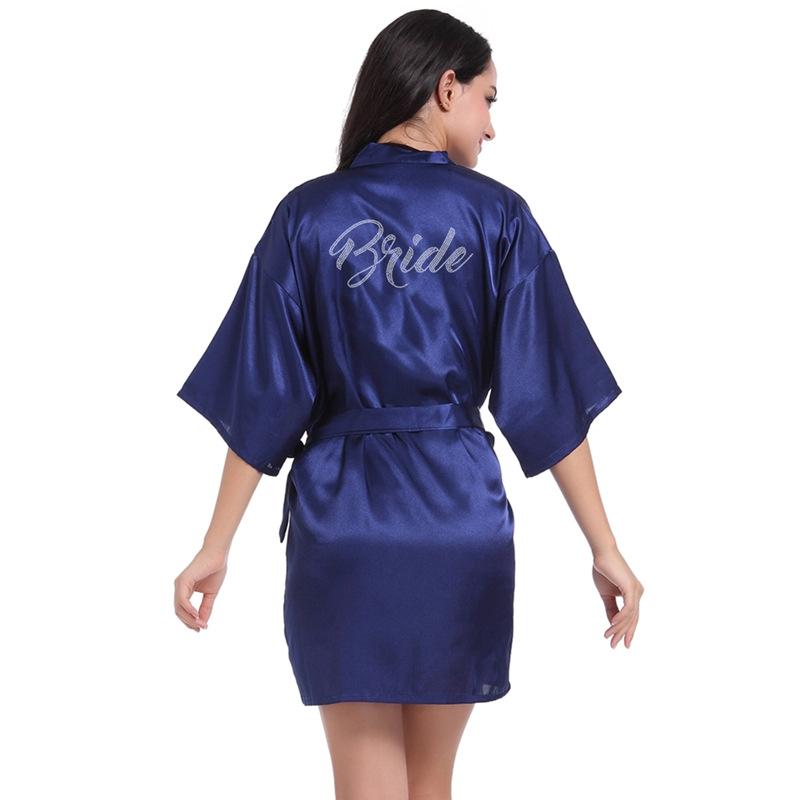 Women's Fashion Casual Rhinestone Homewear Summer Thin Kimono Half Sleeve Loungewear Solid Color Morning Robe