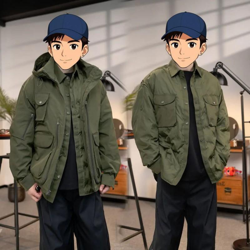 Casual Versatile 2-Piece Set Structured Cargo Cotton Coat Men