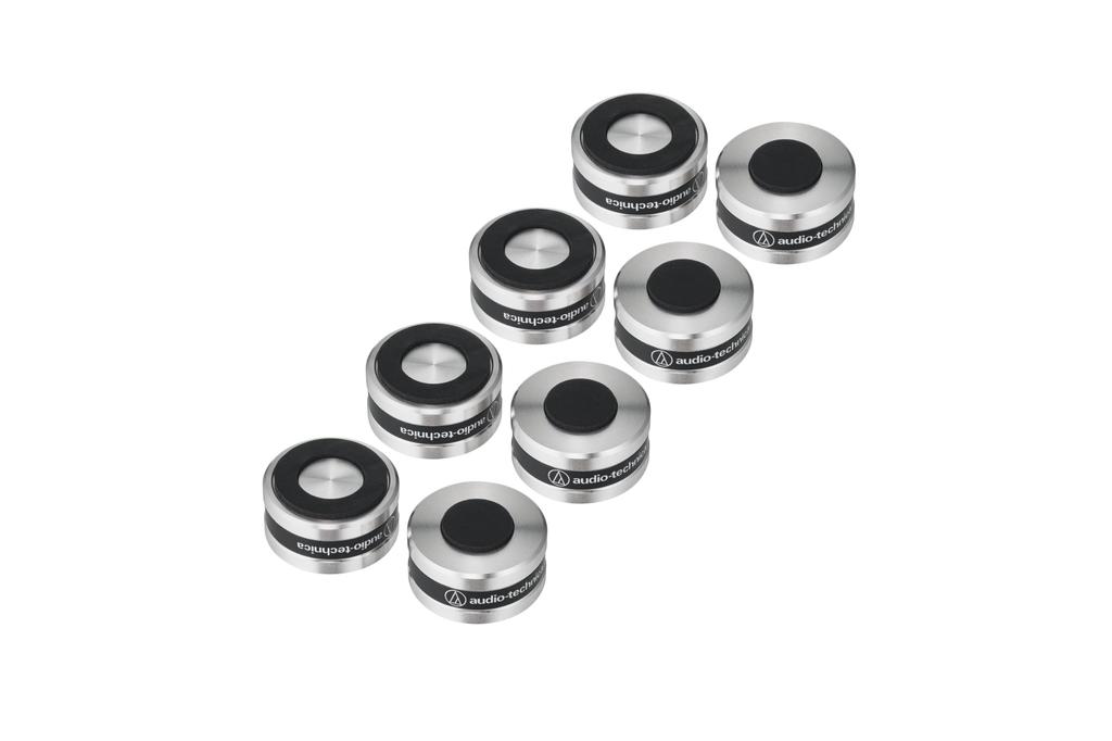 Audio-Technica AT6098a Record Player Speaker Insulators, Machined Stainless Steel with SlimeFlex High-Density Urethane Spikes, Set of 8, Silver