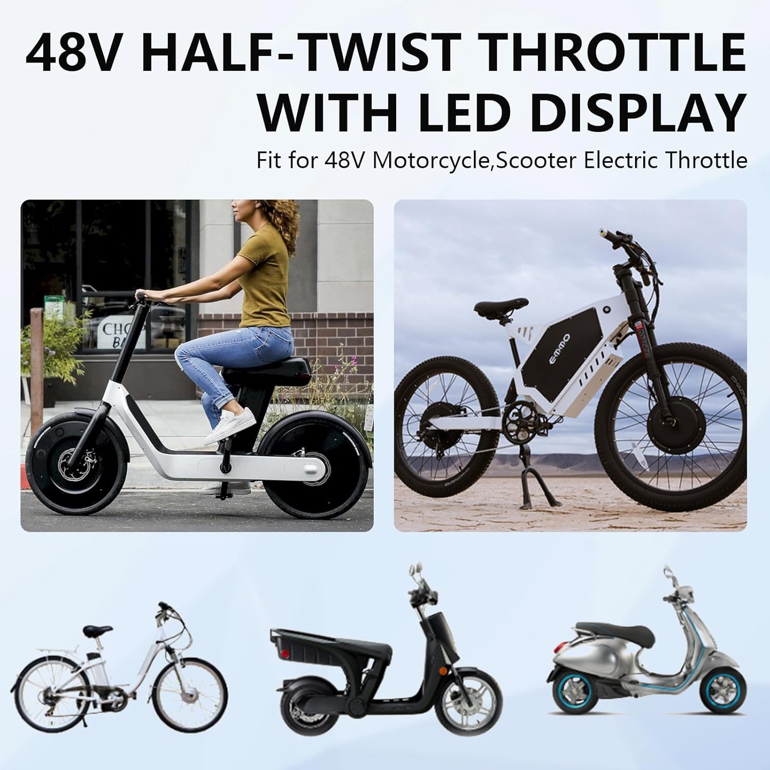 

Electric Bike Throttle, 48V Half-Twist Throttle Grip Lock Key Set LED Display Throttle for Motorcycle Scooter
