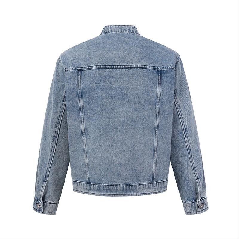 Mens Retro American Style Denim Jacket Loose Fit Collar Zip-Up Casual Outerwear Winter