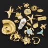 5pcs Gold Color Sea Animal Conch Crab Starfish Charm Stainless Steel Pendant For Jewelry Making Supplies Heart Star Sun Breloque