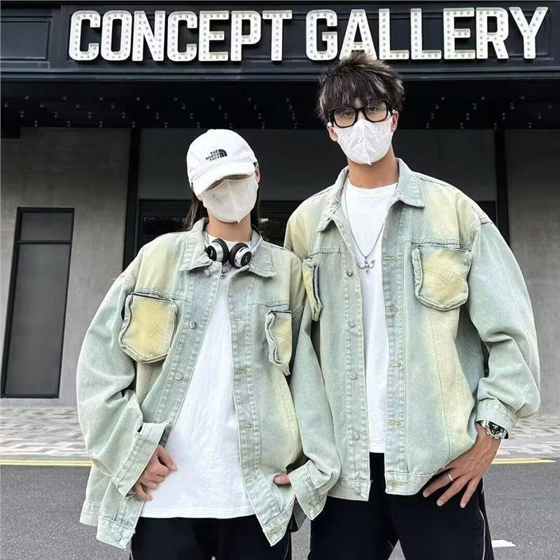 

Unisex Color Block Denim Baseball Jacket: Trendy, Loose-Fit Autumn/Winter Workwear M