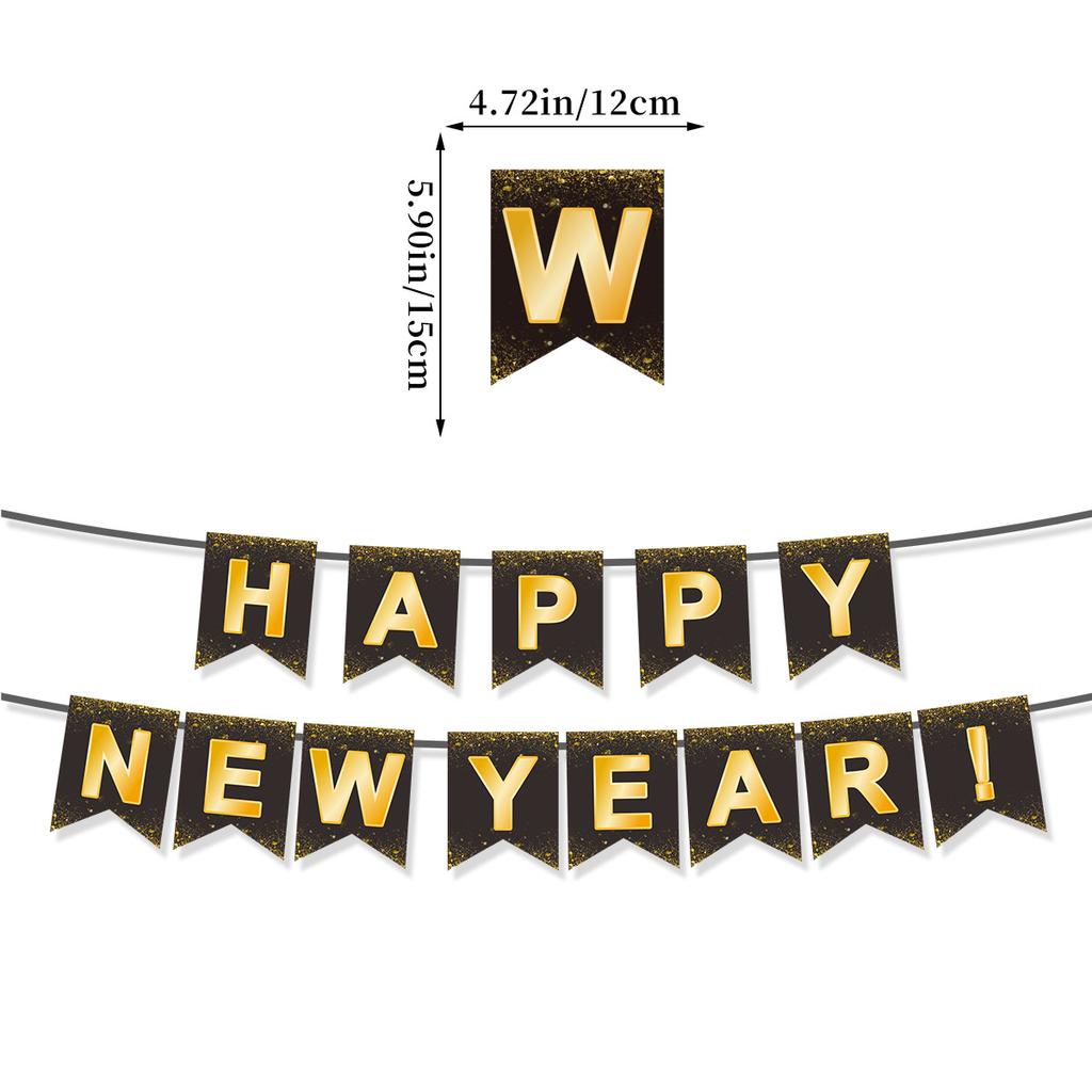 Neujahrs-Themenparty Dekoration Glitzerstern Latte Banner Schwarze Goldene Buchstaben Heißgoldenes Latte Banner