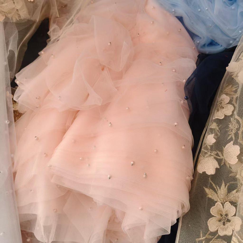 Weicher seidiger Perlen-Netzstoff für handgefertigte Hochzeitskleider & Desserttisch-Dekoration