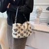 2025 autumn and winter new leopard print plush chain baguette bag casual soft shoulder underarm crossbody bag