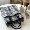 Thick Polyester Tote Bag Large Capacity Minimalist Plaid Pattern with Zipper Closure, Reinforced Handles for Work, Shopping & Daily Essentials