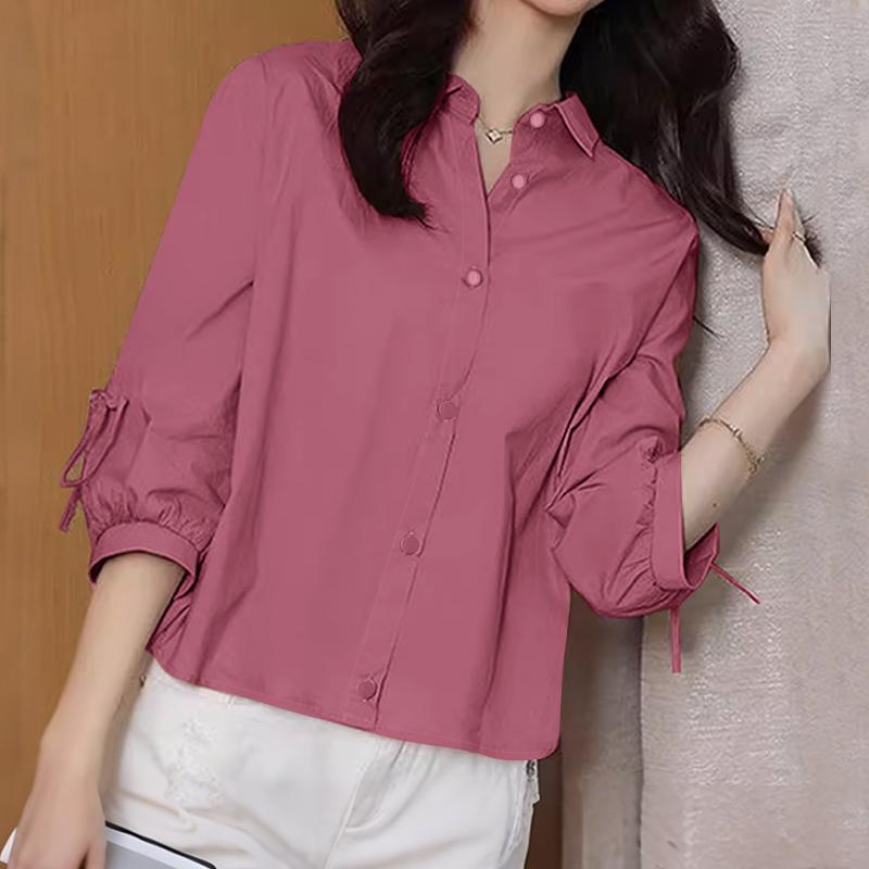 

ZANZEA Женская повседневная блузка свободного кроя с отложным воротником и рукавами 3/4-фонариками 5XL камео розовый