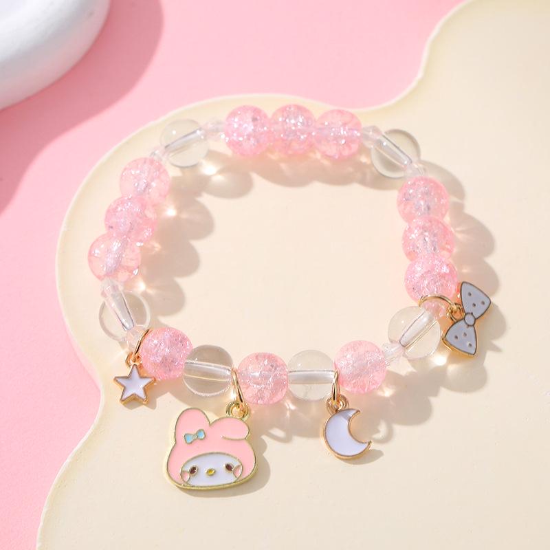 Sanrio Cinnamoroll Crystal Beaded Bracelet - Handmade Cartoon Gift for Female Students, Friends, and Couples.
