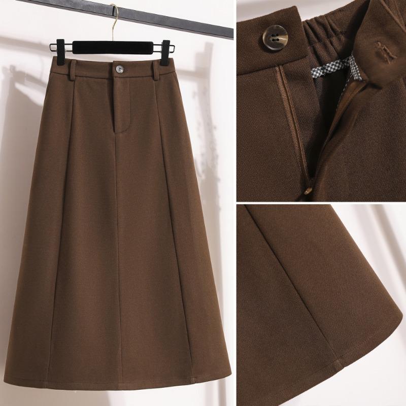 DIMANAF 2024 Neu Herbst Winter Übergröße Lang Damen Röcke A-Linie Oversize Dame Uni Elegant Hohe Taille Plissee Röcke