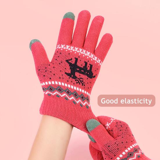 1 Pair Knitted Reindeer Full Finger Gloves Men Women Touch Screen Winter Warm Thick Fleece Gloves Outdoor Cycling Cold Weather Thermal Gloves