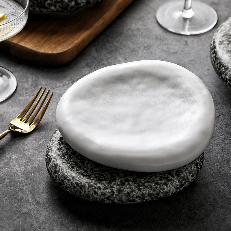 Sushi Plate  Home Dining Plate Japanese Steak Plate   Creative Circular Stone Patterned Western Cuisine Plate Ceramic