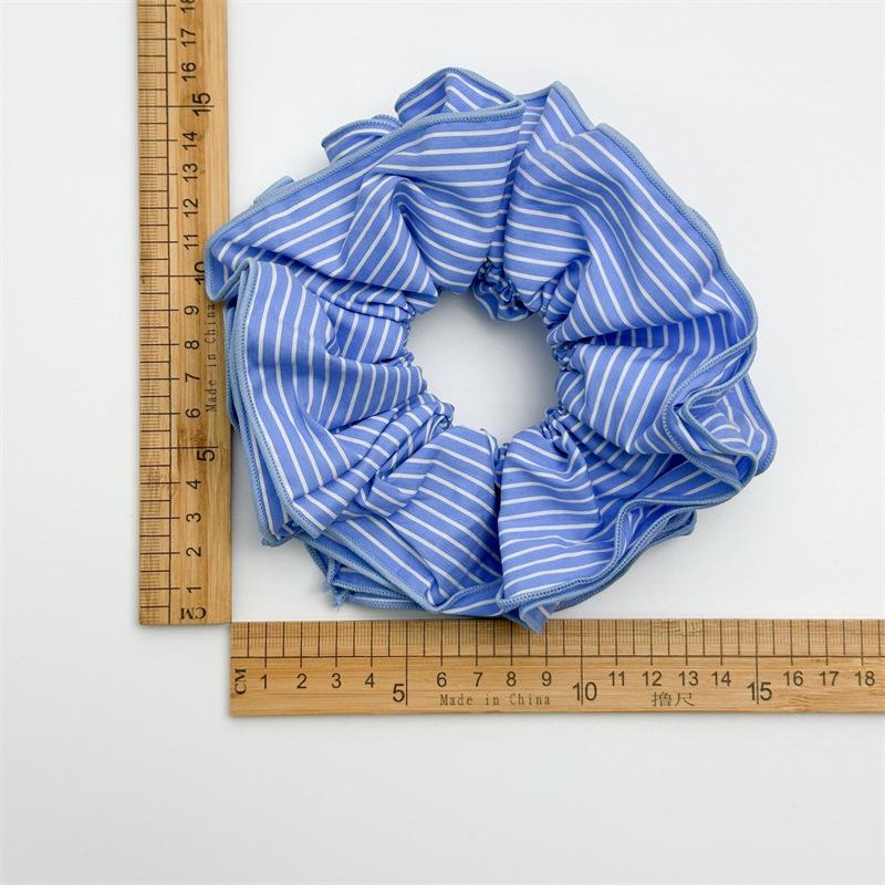 Trendiges gestreiftes blaues übergroßes mehrlagiges Scrunchie-Haarband Koreanisch übertrieben Pferdeschwanz Haargummis Frauen Mädchen Haarschmuck